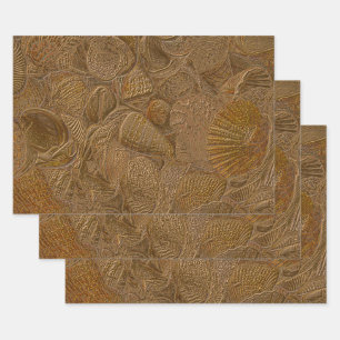 Muscheln Ocean Beach Gold Elegantes Design Geschenkpapier Set