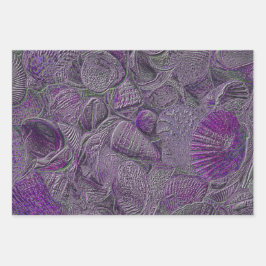 Muscheln Ocean Beach Lila Gray Metallic Geschenkpapier Set