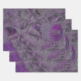 Muscheln Ocean Beach Lila Gray Metallic Geschenkpapier Set