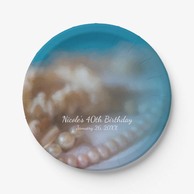 Muscheln & Perlen Elegante Teller am Strand (Vorderseite)