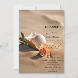 Muscheln Rose Sand Hochzeit Einladung