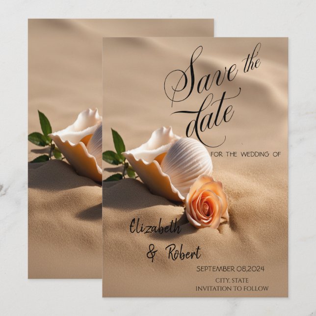 Muscheln Rose Sand Save The Date (Vorne/Hinten)