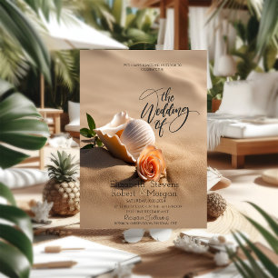 Muscheln Rose Sandstrand Hochzeit Einladung