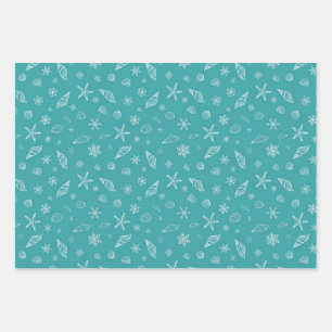 Muscheln & Schneeflocken mit Sea Green Geschenkpapier Set