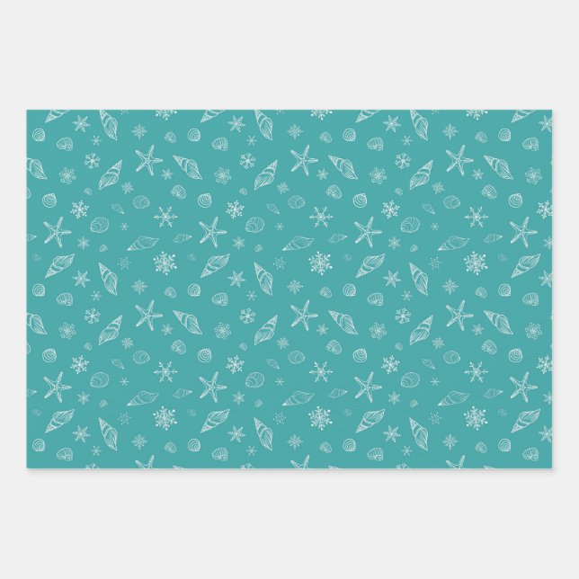 Muscheln & Schneeflocken mit Sea Green Geschenkpapier Set (Vorderseite)