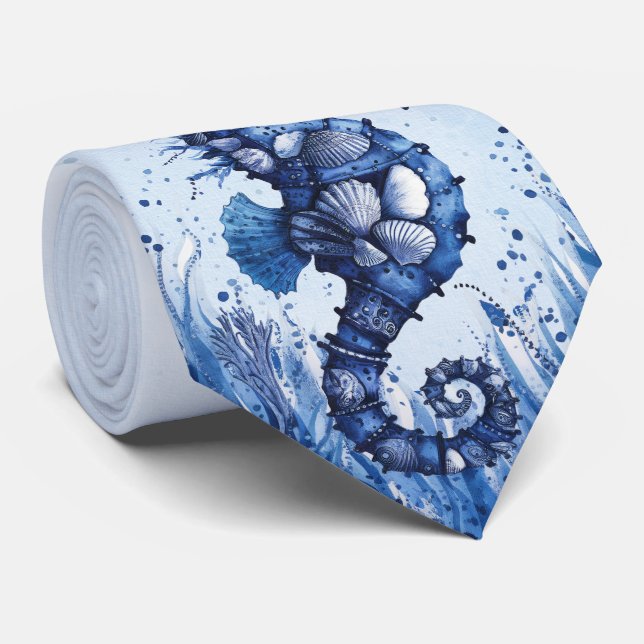 Muscheln Seepferdchen Krawatte (Gerollt)