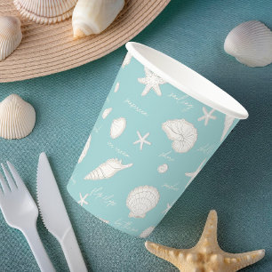 Muscheln Starfish Sun Fun Text Elfenbein ID918 Pappbecher