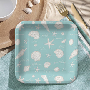 Muscheln Starfish Sun Fun Text Elfenbein ID918 Pappteller