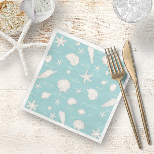Muscheln Starfish Sun Fun Text Elfenbein ID918 Serviette