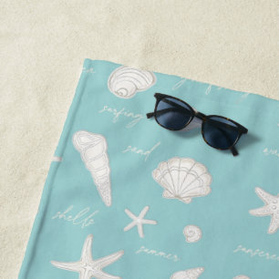 Muscheln Starfish Sun Fun Text Elfenbein ID918 Strandtuch