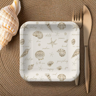 Muscheln Starfish Sun Fun Text Sandstone ID918 Pappteller