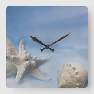 Muscheln-Stern-Fischehandgemalter blauer Quadratische Wanduhr