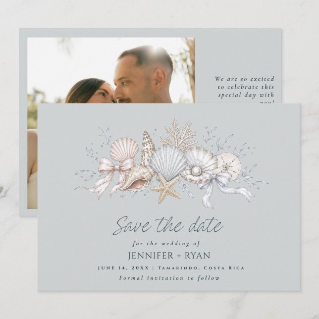 Muscheln Strandhochzeit Foto  Save The Date (Vorne/Hinten)