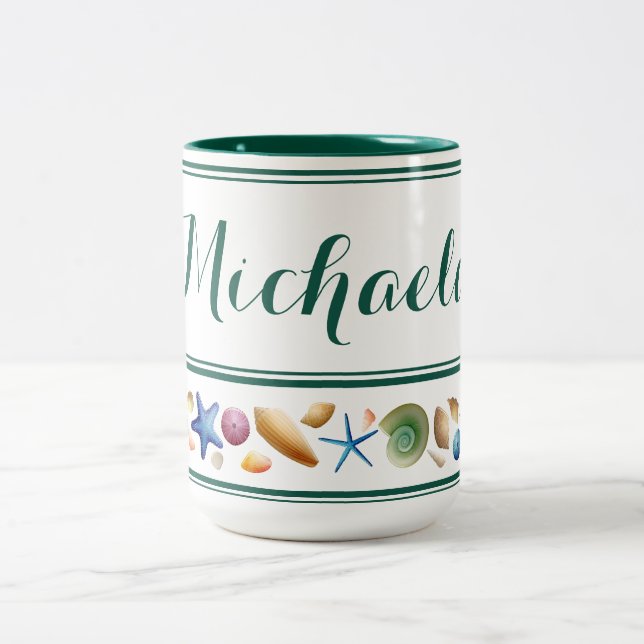 Muscheln & Streifen Zwei-Tonen-Kaffee-Tasse Zweifarbige Tasse (Mittel)