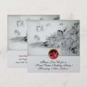 MUSCHELN SÜSSE SECHZEHN PARTY,Ruby Monogramm Silbe Einladung