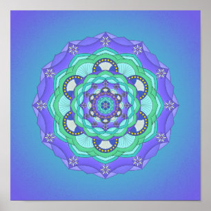 Muscheln und Blume Lila Aquamarines grünes Mandala Poster