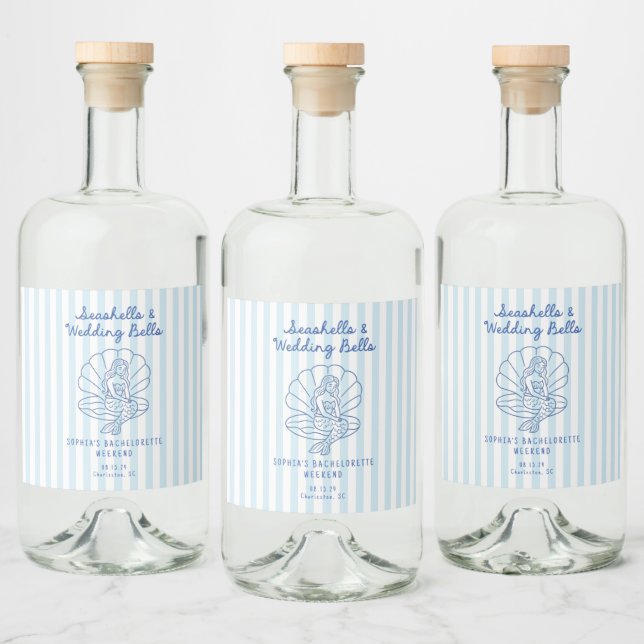 Muscheln und Hochzeitsglocken Bachelorette Alkoholflaschenetikett (Flaschen)
