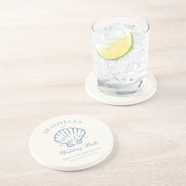 Muscheln und Hochzeitsglocken Bachelorette Getränkeuntersetzer (Seite)