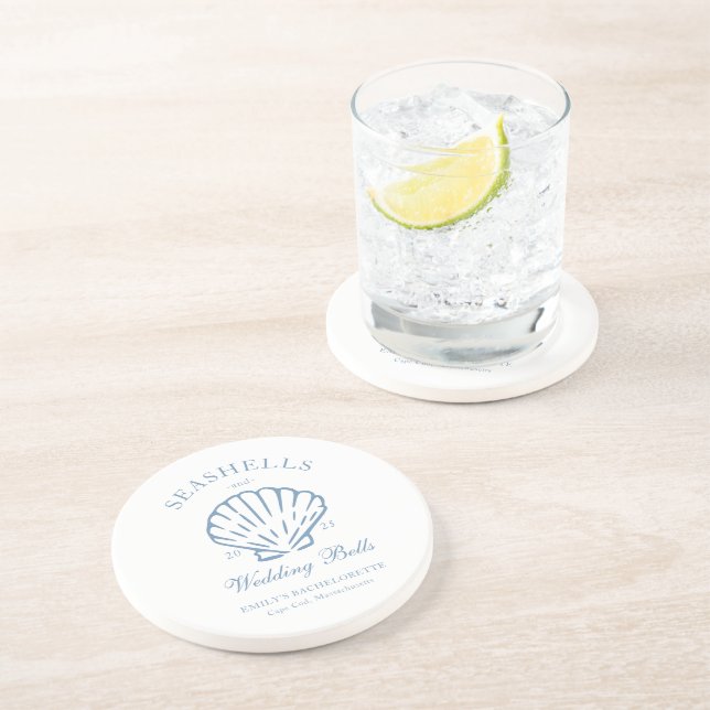 Muscheln und Hochzeitsglocken Bachelorette Getränkeuntersetzer (Seite)