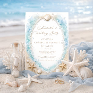 Muscheln und Hochzeitsglocken Strand Brautparty Einladung