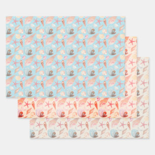 Muscheln und Kegel Set aus 3 Geschenkpapier Set