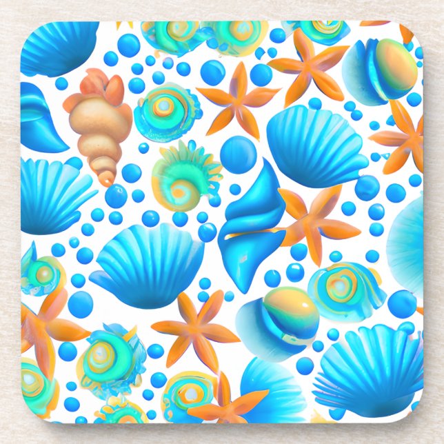 Muscheln und Muster des Starfish Ozeans Getränkeuntersetzer (Vorderseite)