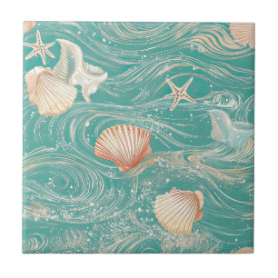 Muscheln und Ozeanwellen-Muster (10) Fliese