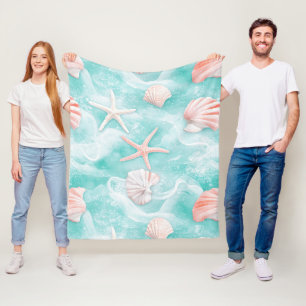 Muscheln und Ozeanwellen-Muster (1) Fleecedecke