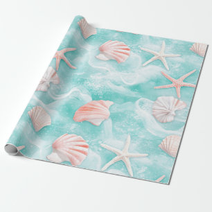 Muscheln und Ozeanwellen-Muster (1) Geschenkpapier
