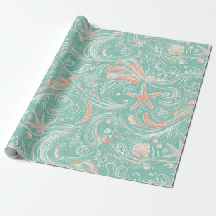 Muscheln und Ozeanwellen-Muster (4) Geschenkpapier