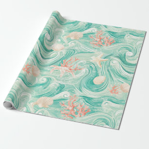 Muscheln und Ozeanwellen-Muster (8) Geschenkpapier