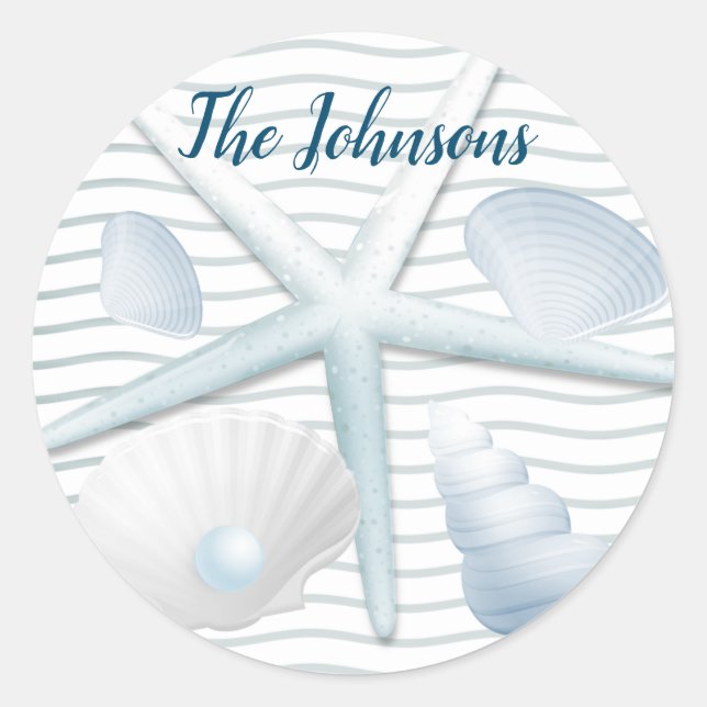 Muscheln und Perlen Runder Aufkleber (Vorderseite)