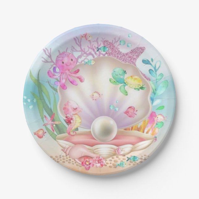 Muscheln und Perlen Unterwasser-Party Pappteller (Vorderseite)