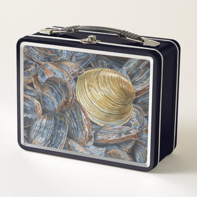 Muscheln und Quahog-Schale Metall Brotdose (Vorderseite)