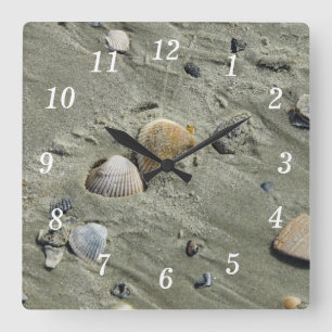 Muscheln und Sand-Wall-Uhr Quadratische Wanduhr