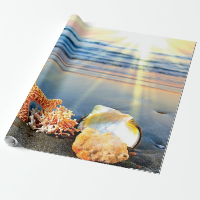 Muscheln und Seestern am Strand Geschenkpapier (Ungerollt)