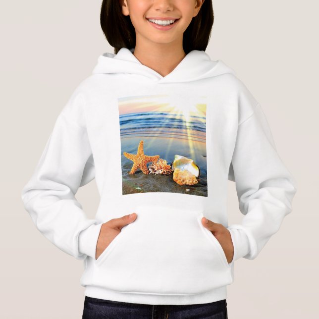 Muscheln und Seestern am Strand Hoodie (Vorderseite)