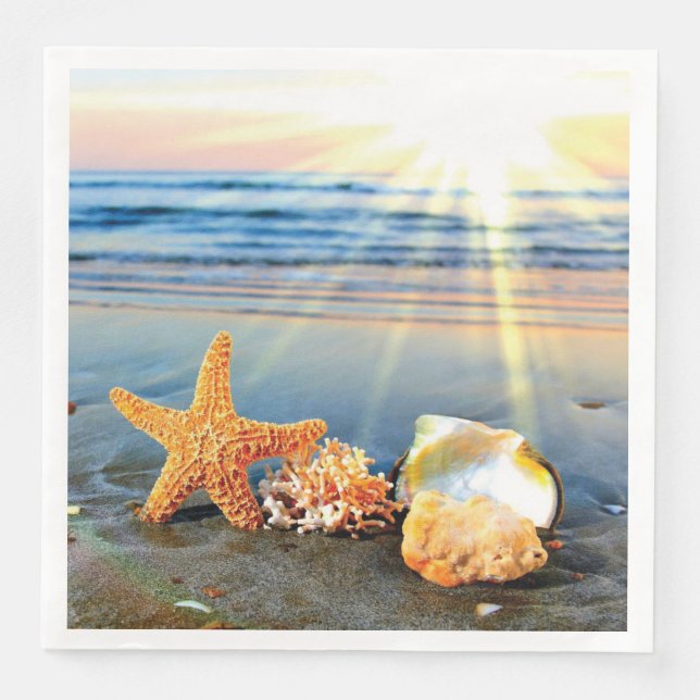 Muscheln und Seestern am Strand Serviette (Vorderseite)