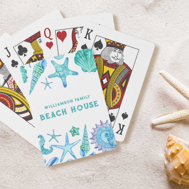 Muscheln und Starfish Beach House Spielkarten (Watercolor Sea Shells and Starfish Beach House Poker Cards)