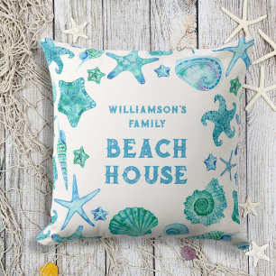 Muscheln und Starfish Family Beach House Kissen