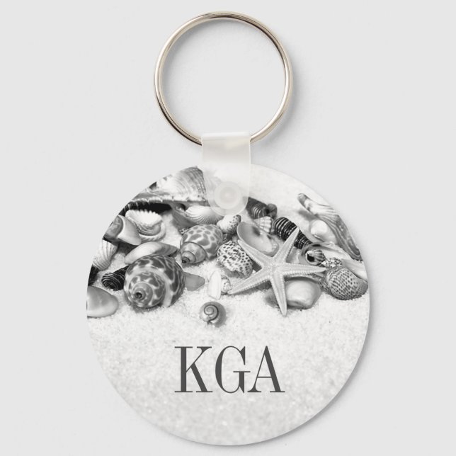 Muscheln und Starfish Mit Monogramm Schlüsselanhänger (Vorderseite)