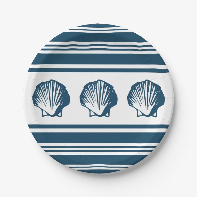 Muscheln und Streifen Pappteller (Vorderseite)