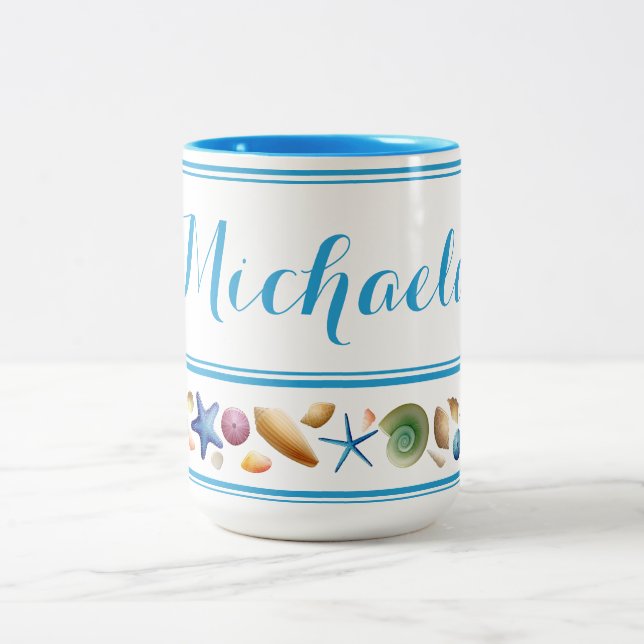 Muscheln und Streifen Zweifarbige Tasse (Mittel)