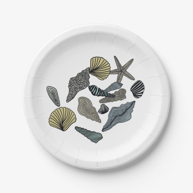 Muscheln verschiedener Arten und Farben Pappteller (Vorderseite)