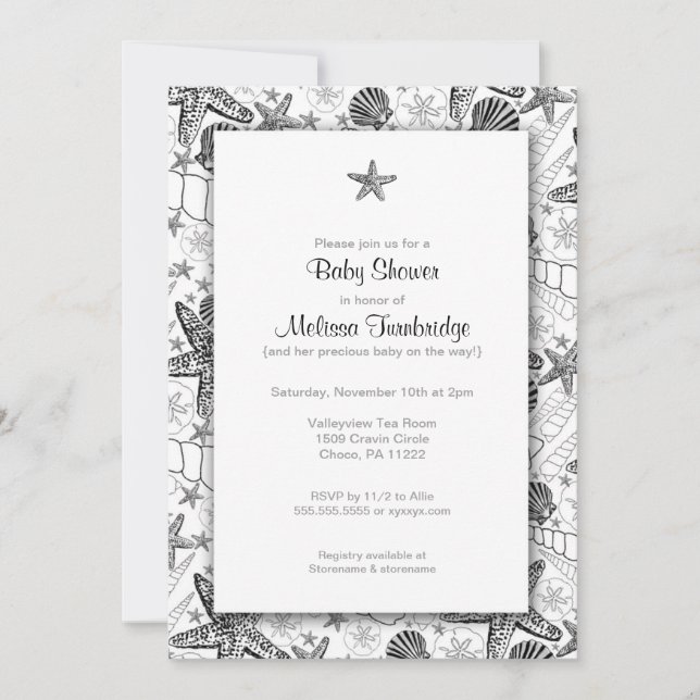 Muschelnstarfish-Silhouette Baby-Dusche lädt ein Einladung (Vorderseite)