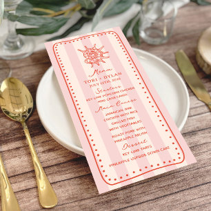 Muschelrosa Streifen Tropische Hochzeit Menükarte