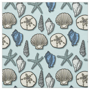 Muschelstarfish-Seeseemuster-hübsches Blau Stoff