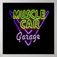 Muscle Car Garage Neuron Blau grün signieren