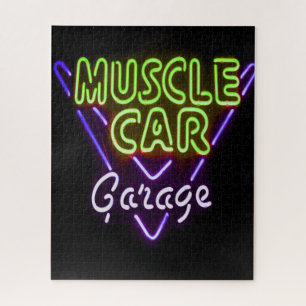 Muscle Car Garage Neuron Blau grün signieren Puzzle