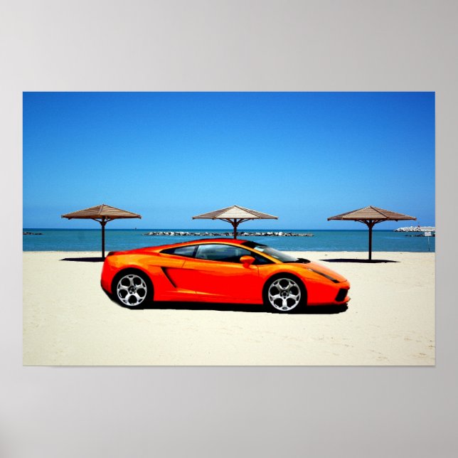 Muscle Car Orange on Beach Poster (Vorne)
